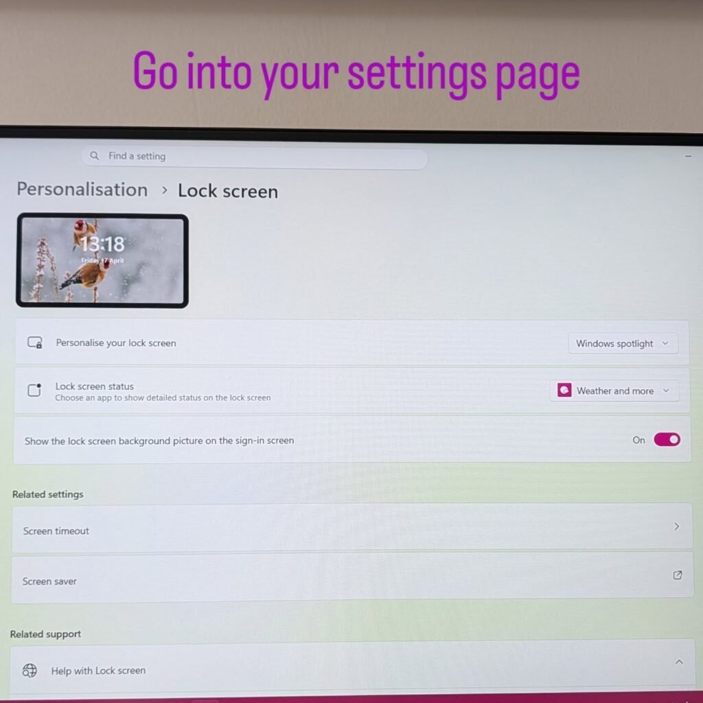 How to change your lockscreen Go to the settings page in windows, personalisation, personalise lock screen, windows spotlight.
Providing new images of nature and places, the little things